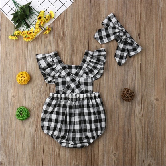 Baby girl summer plaid romper jumper jumpsuit - Picture 3 of 4